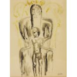 Sir Jacob Epstein (KBE) (1880-1959), Watercolour and pencil, Father and child, Signed in pencil