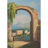 VINCENZO UDINE (Palermo 1898- 1981) OLIO su tavoletta "Veduta di Monte Cofano da Erice", firmato