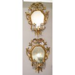 COPPIA SPECCHIERE a scudo con appliques a due luci in legno dorato ad oro zecchino. Italia XIX