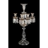 CANDELABRO a cinque fiamme in vetro (difetti). Italia XIX secolo Misure: h cm 70