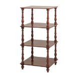 ETAGERE a quattro ripiani in noce con colonne tornite. Sicilia XIX secolo Misure: cm 55 x 54,5 x h