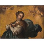 SCUOLA ITALIANA DEL XVIII SECOLO OLIO su tela "Madonna con Cherubino". Misure: cm 55 x 73