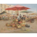 G. RACCUGLIA OLIO su tela "Mercato", firmato in basso a sinistra. XX secolo Misure: cm 40 x 50