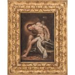 LUCA GIORDANO (Bottega di) (Napoli 1634 - 1705) OLIO su tela "Cristo alla colonna" entro cornice