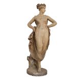 SCULTURA in stucco raffigurante "Figura femminile neoclassica" con base in legno laccato. Sicilia