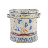 VASO in ceramica smaltata e decorata (usure). Sicilia I meta' '800 Misure: h cm 30