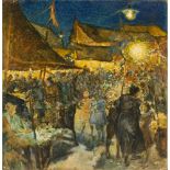 GIUSEPPE TORELLI (Cormons (Go) 1881 - Trieste 1959) OLIO su tavoletta "Festa di paese", firmato in