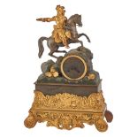 OROLOGIO in bronzo dorato e brunito raffigurante "Cavaliere". Francia XIX secolo Misure: cm 31 x