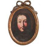 SCUOLA ITALIANA DEL XVIII SECOLO OLIO su tela ovale "Volto di Cristo" entro cornice Salvator Rosa