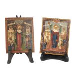 DUE ICONE raffiguranti "Madonna". Russia XIX secolo Misure: cm 11 x 8,5