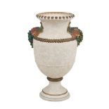 VASO in ceramica dipinta e decorata con anse realizzate a motivo di vite. Italia II meta' '900