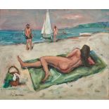 ALFREDO CATARSINI (Viareggio 1899 - 1993) OLIO su cartone "Nudo al sole", firmato in basso a