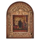 EDICOLA contenente ICONA raffigurante "Madonna". Russia XIX secolo Misure: cm 66 x 48