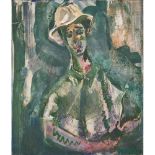 ALDO PECORAINO (Palermo 1927 - 2017) OLIO e acrilico su tela "figura con cappello", firmato in basso