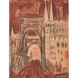 ALFONSO AMORELLI (Sanbuca Zabut (AG) 1898 - Palermo 1969) TEMPERA su cartone "Il ponte di Brema",