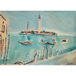 ALBERTO SANVITALE (Roma 1927 - Sanremo 1999) OLIO su tela "Isola di San Giorgio con gondole",