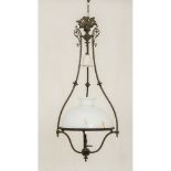 LAMPADARIO in metallo con campana in opaline. Sicilia fine '800 Misure: h cm 100