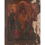 ICONA "Madonna con Bambino e Santi". Russia XVIII secolo Misure: cm 22,5 x 17,5