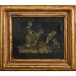PITTURA su vetro "Gioco di putti" entro cornice dorata. Sicilia XIX secolo Misure: cm 20 x 26