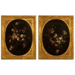 ANDREA SCACCIATI (Firenze 1642 - 1710) COPPIA OLI su tela "Composizioni di fiori entro vasi