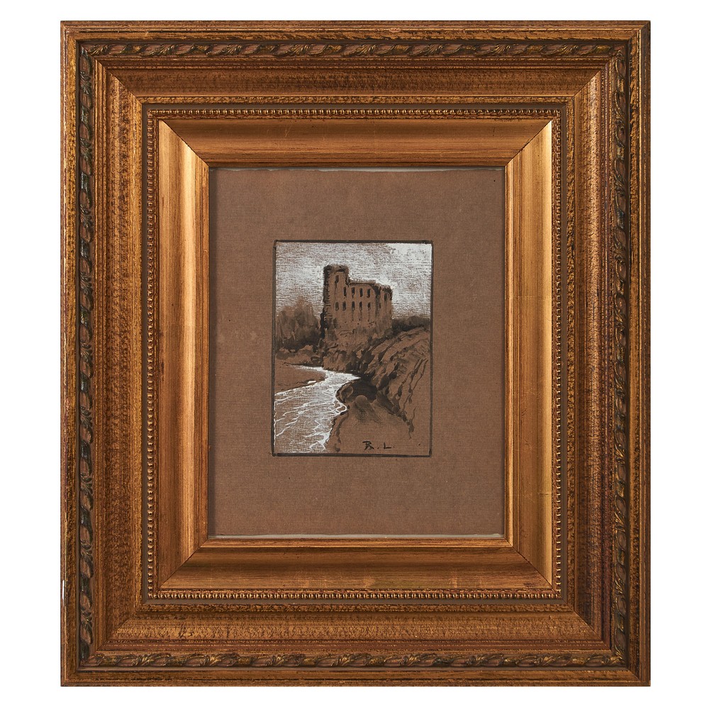 ROCCO LENTINI (Palermo 1858 - Venezia 1943) TECNICA mista "Torre sul mare". Misure: cm 29 x 24