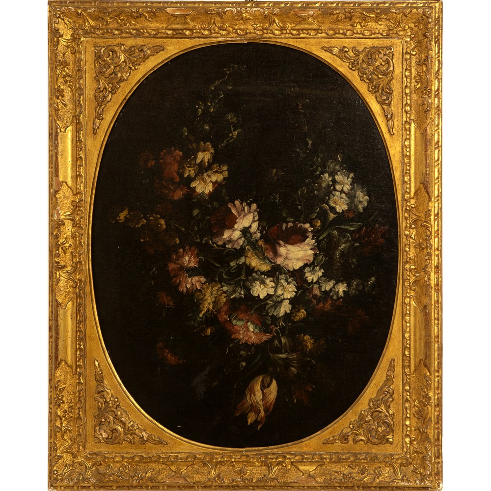 ANDREA SCACCIATI (Firenze 1642 - 1710) COPPIA OLI su tela "Composizioni di fiori entro vasi - Image 2 of 3