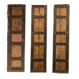 TRE PORTE in legno laccato e decorato (usure). Sicilia XVIII secolo Misure: cm 256 x 60 - 247 x 65