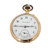 OROLOGIO da tasca International Watch in oro 18 Kt. (g. 22 circa), movimento ad ancora (