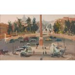 ANTONIO PRIVITERA (Catania 1910 - ?) OLIO su tela "Piazza del Popolo a Roma". Misure: cm 33 x 53
