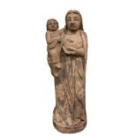 SCULTURA Indo-Portoghese in legno laccato ed intagliato raffigurante "Madonna con Bambino". XIX