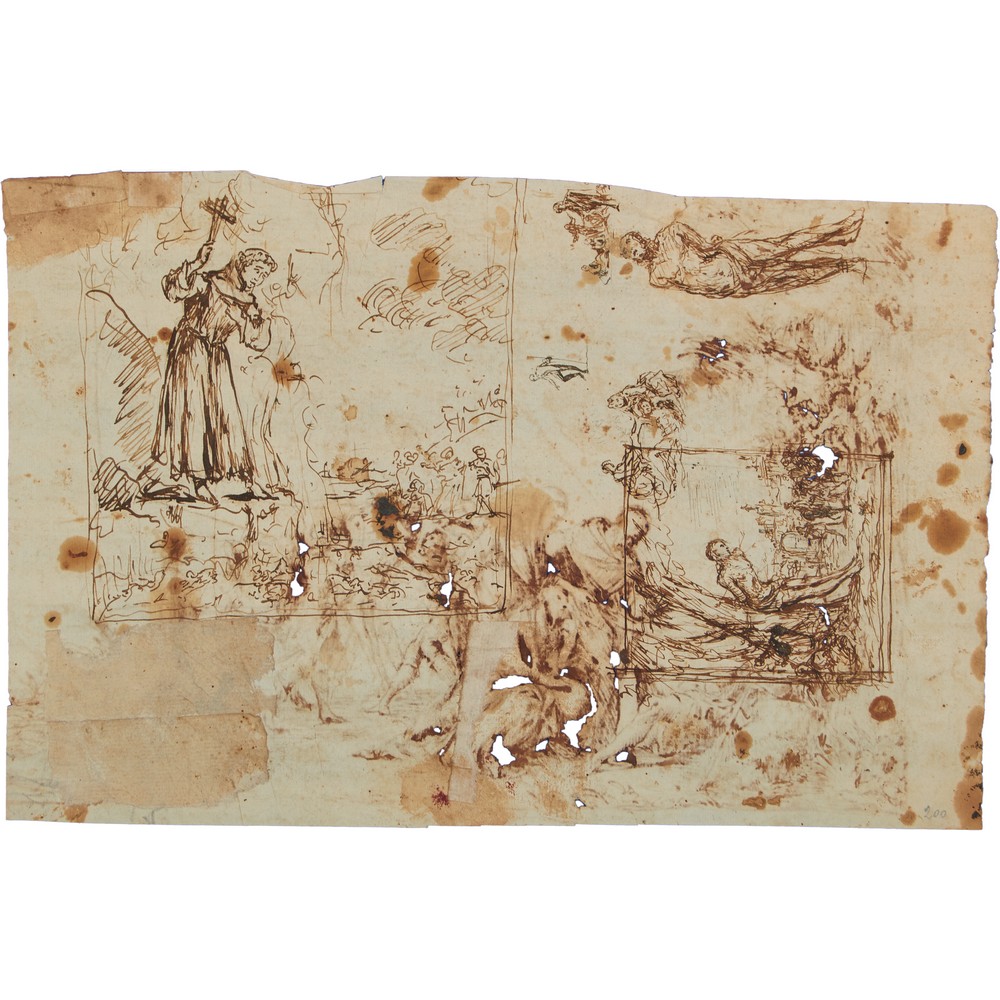 GERONIMO GERARDI (Anversa 1595 - Trapani 1648) DISEGNO bifacciale inchiostro nero su carta "Soccorso - Image 2 of 2