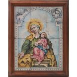PANNELLO composto da dodici mattonelle "Sant'Anna con Madonna e Angeli". Italia XIX secolo Misure: