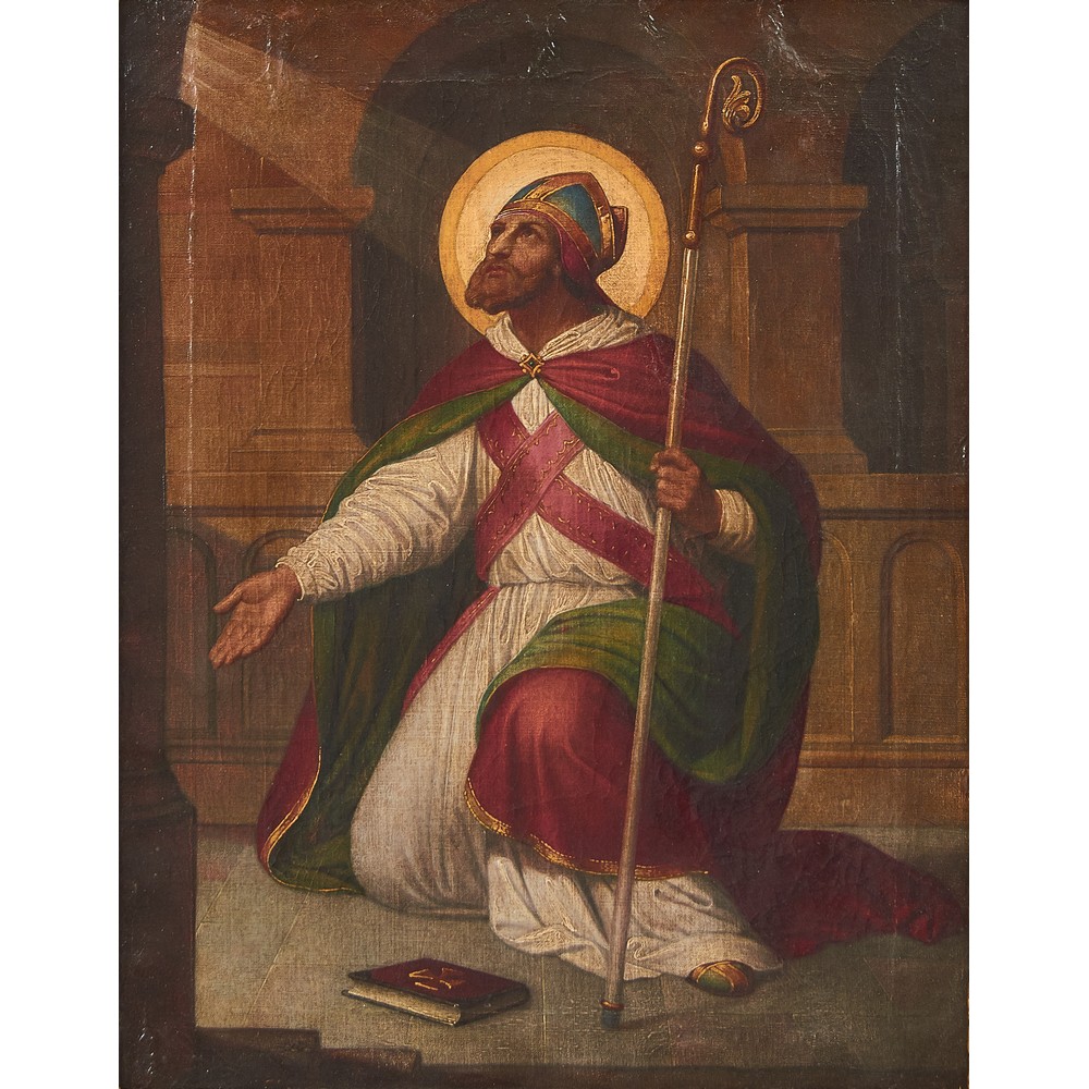 SCUOLA NORD EUROPA DEL XIX SECOLO OLIO su tela "Sant'Agostino in preghiera" entro cornice in