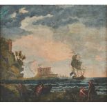 CARLO BONAVIA (maniera di) (Roma ? - Napoli 1788) OLIO su tela "Paesaggio marino con veliero e
