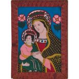 PITTURA su vetro "Madonna con Bambino". Est Europa fine XIX secolo Misure: cm 40 x 27
