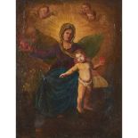 SCUOLA SICILIANA DEL XVIII SECOLO OLIO su tela "Madonna con Bambino". Misure: cm 55 x 43