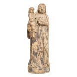 SCULTURA Indo-Portoghese in legno laccato ed intagliato raffigurante "Madonna con Bambino". XIX