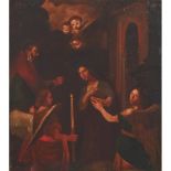 PITTORE SICILIANO DEL XIX SECOLO OLIO su tela "Scena Sacra". Misure: cm 40,5 x 36,5