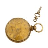 OROLOGIO da tasca in oro giallo 18 Kt., carica a catena con chiavetta. Inghilterra primi '900