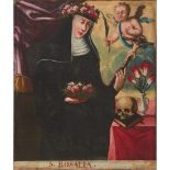 SCUOLA SICILIANA DEL XVIII SECOLO OLIO su tela "Santa Rosalia con Angelo". Misure: cm 90 x 75,5
