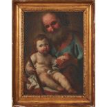 SCUOLA SICILIANA DEL XIX SECOLO OLIO su tela "San Giuseppe con Bambino" entro cornice a canna
