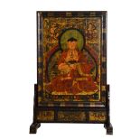 OLIO su tavola "Buddha" con supporto in legno. Oriente XX secolo Misure: cm 186 x 136