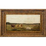 FULLWOOD OLIO su tela "Paesaggio con armenti". Inghilterra fine XIX secolo Misure: cm 31 x 62