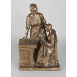 Große Bronzeskulptur. 20. Jahrhundert. Laren Frauen mit Kind auf Stuhl. Unbemerkt Größe: 33 x 22 x