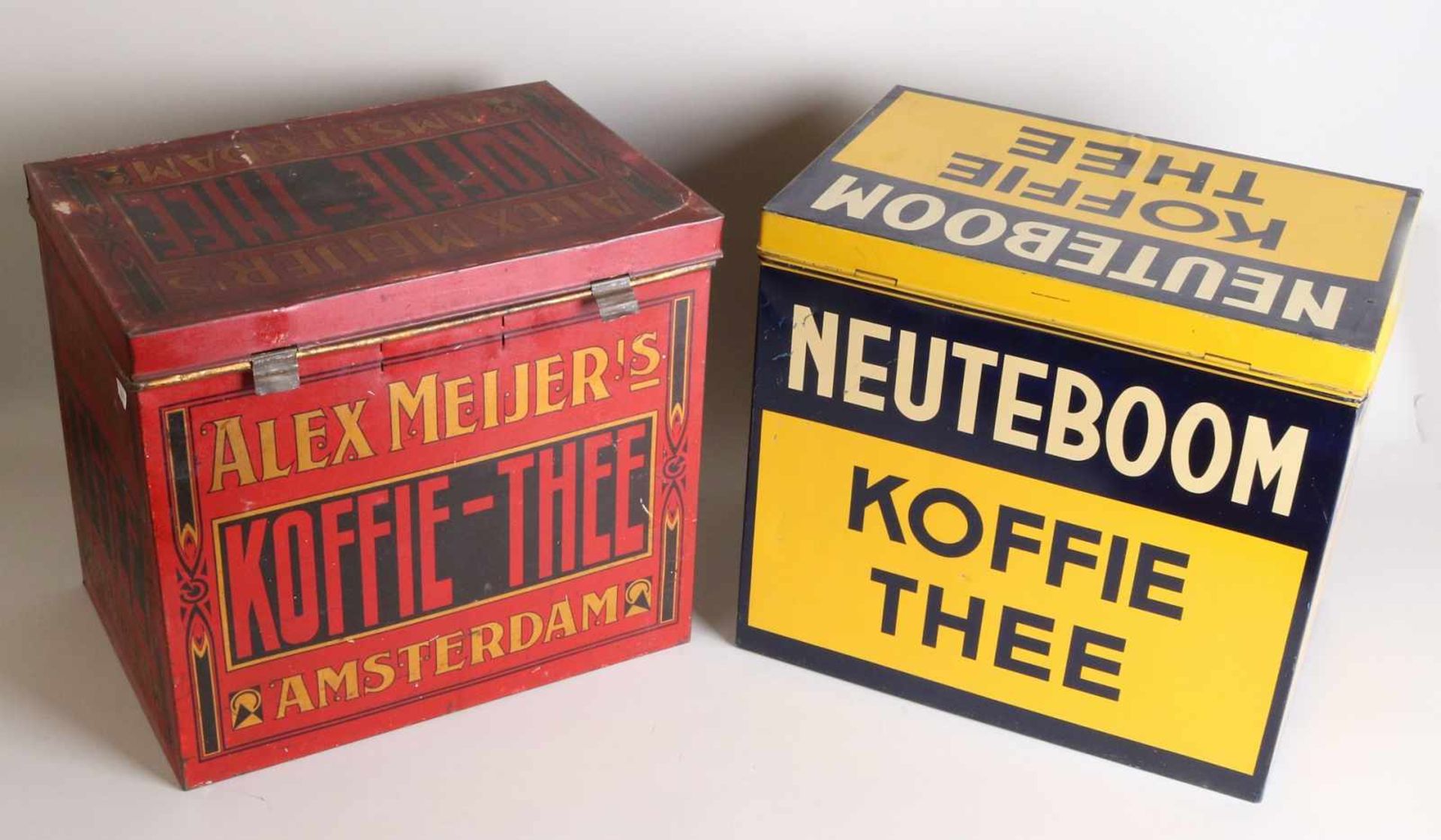 Two large antique grocery stock cans. Consisting of: Neuteboom Coffee-Tea, 1930. Alex Meijer's - Image 2 of 2