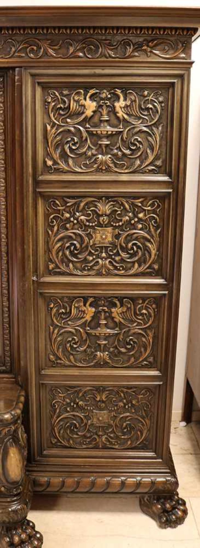 Very large antique walnut Italian Renaissance-style removable display cabinet with two wooden doors, - Image 3 of 3