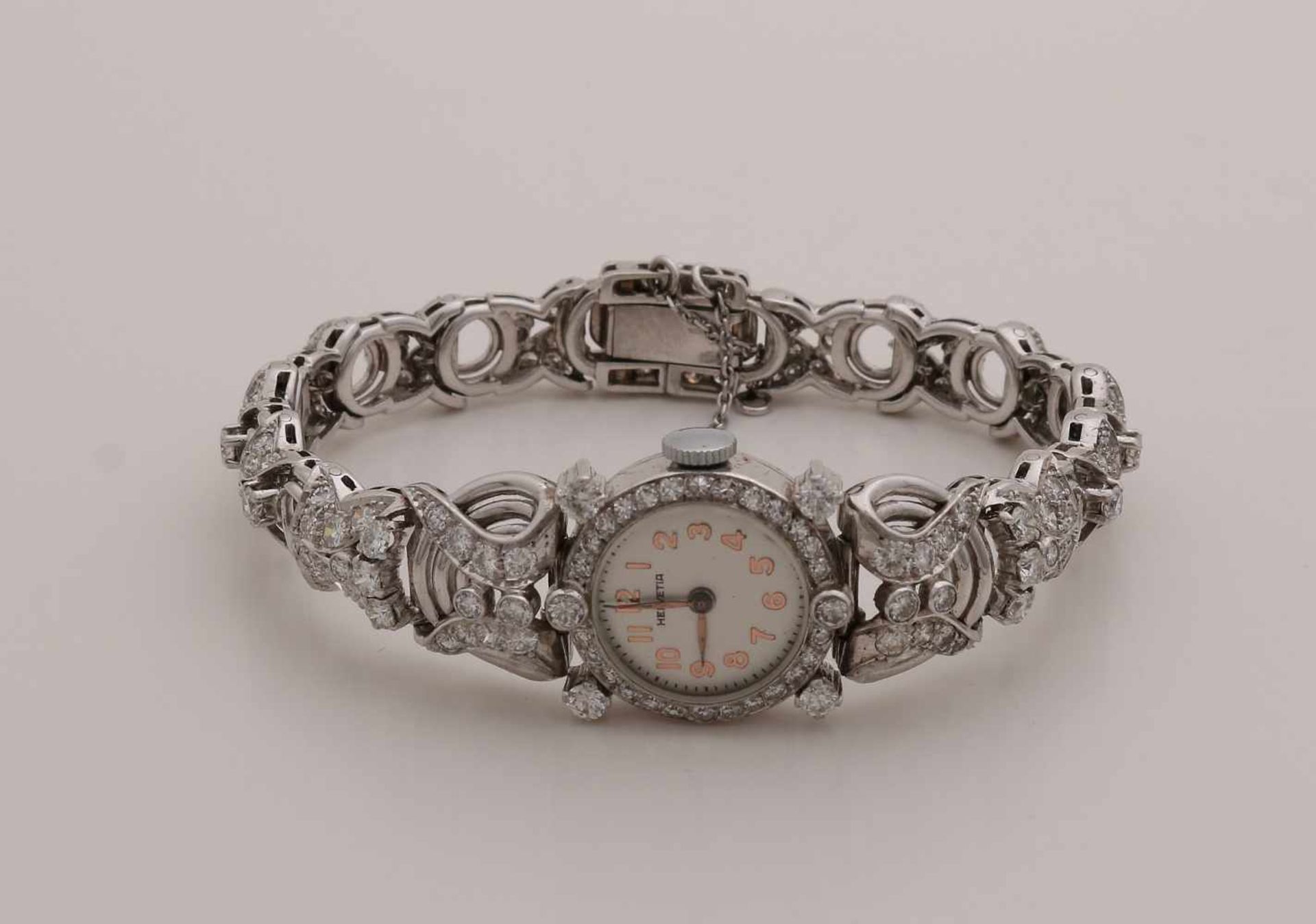 Very nice platinum ladies watch, 950/000, Helvetia, mechanical with a case with white dial and