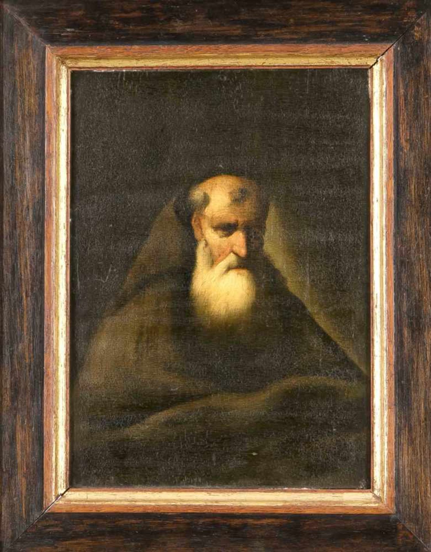 Unsigned. Around 1880. Portrait rabbi / monk. Oil paint on panel. Dimensions: 26 x 19 cm. In good