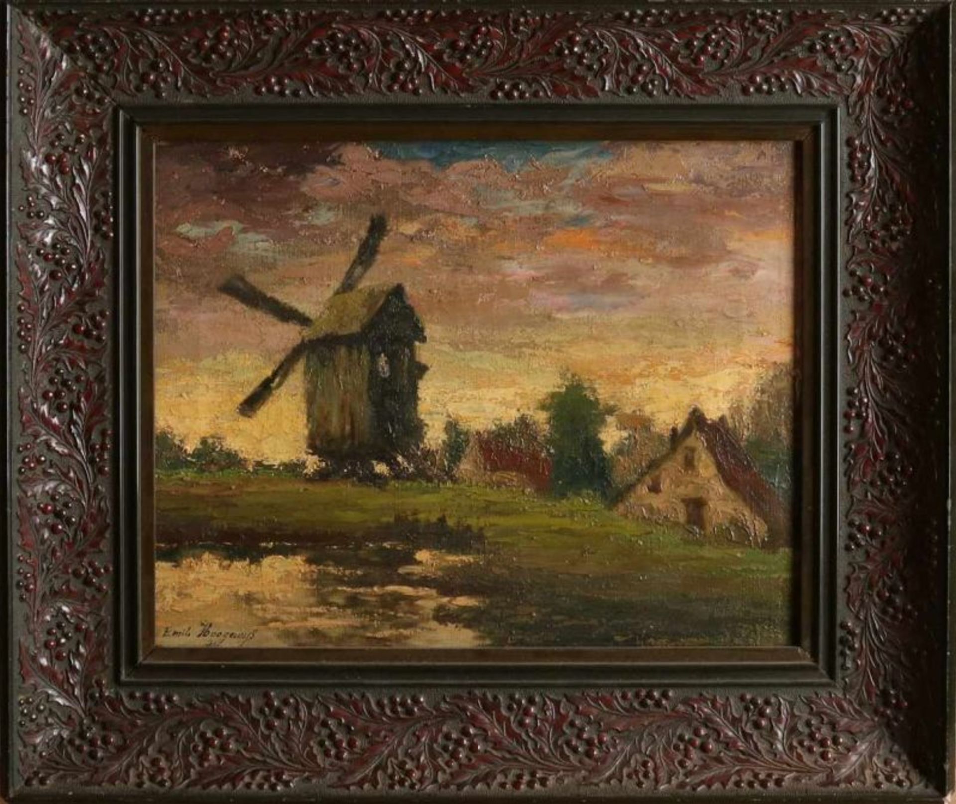 Emile Hoogewijs. Circa 1915. Landscape with a mill. Belgian School. Oil on linen. Dimensions: 36 x - Bild 2 aus 2