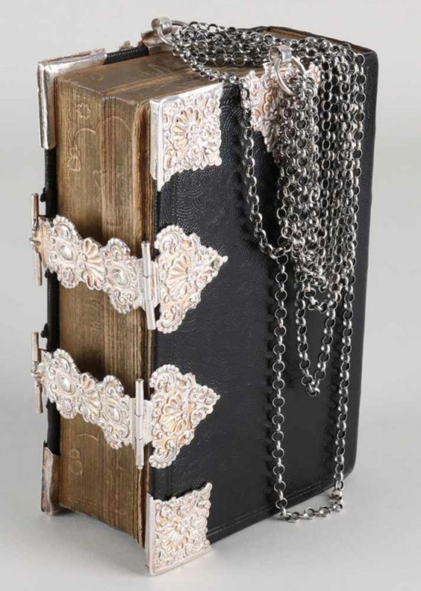 Bible from 1884, with black leather cover, with double silver locks, silver corner pieces and